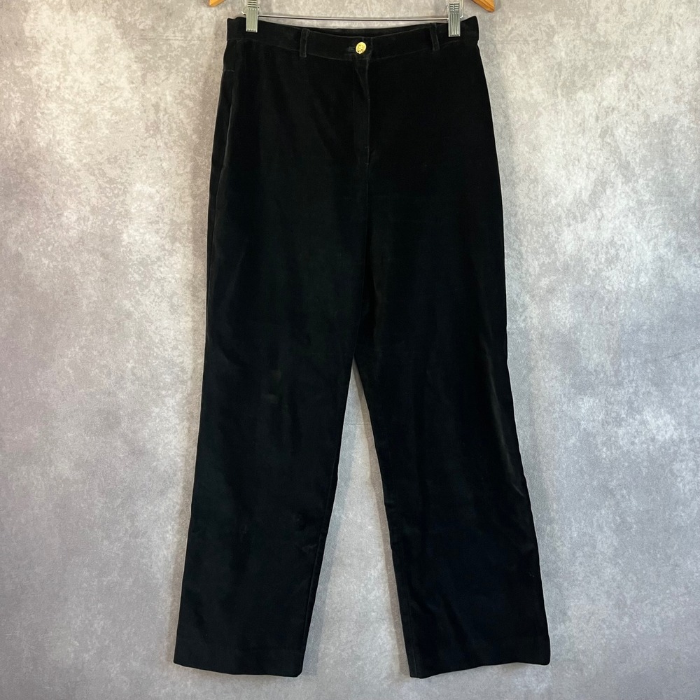 St. John Collection Velvet Trousers Women 8 Black High Rise Straight Leg Button